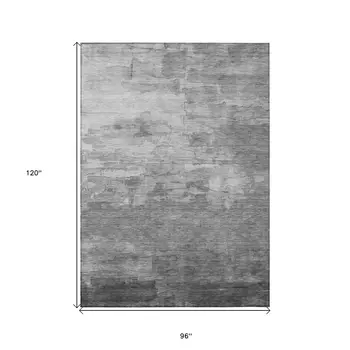 8' X 10' Gray And Silver Striped Washable Indoor Outdoor Area Rug