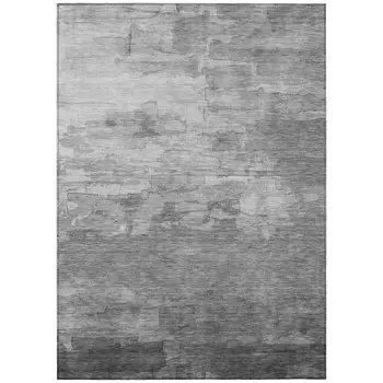8' X 10' Gray And Silver Striped Washable Indoor Outdoor Area Rug