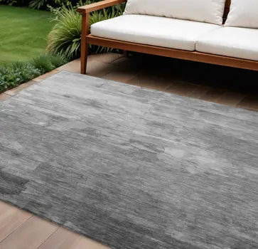 10' X 14' Gray And Silver Striped Washable Indoor Outdoor Area Rug