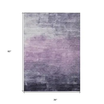 3' X 5' Lavender And Lilac Striped Washable Indoor Outdoor Area Rug