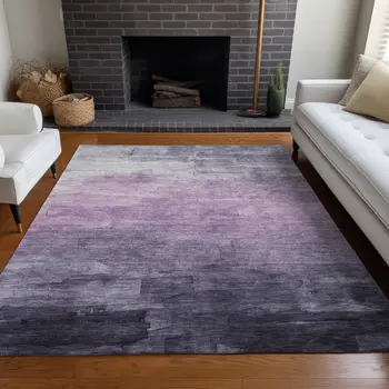 3' X 5' Lavender And Lilac Striped Washable Indoor Outdoor Area Rug