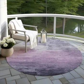 8' Lavender And Lilac Round Striped Washable Indoor Outdoor Area Rug