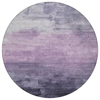 8' Lavender And Lilac Round Striped Washable Indoor Outdoor Area Rug