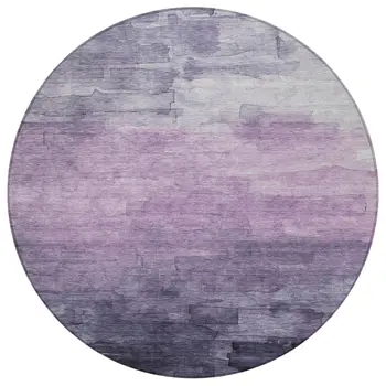 8' Lavender And Lilac Round Striped Washable Indoor Outdoor Area Rug