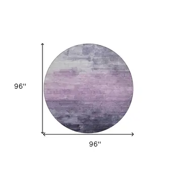 8' Lavender And Lilac Round Striped Washable Indoor Outdoor Area Rug
