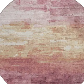 8' Mauve And Pink Round Striped Washable Indoor Outdoor Area Rug