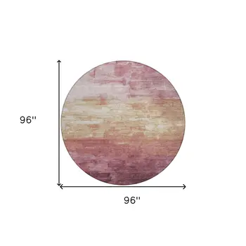 8' Mauve And Pink Round Striped Washable Indoor Outdoor Area Rug