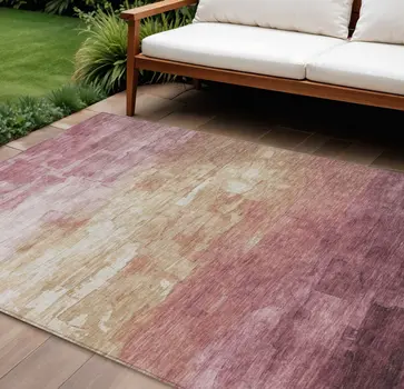 8' X 10' Mauve And Pink Striped Washable Indoor Outdoor Area Rug