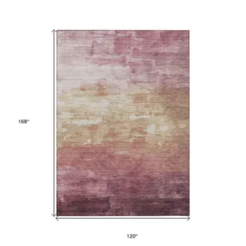 10' X 14' Mauve And Pink Striped Washable Indoor Outdoor Area Rug