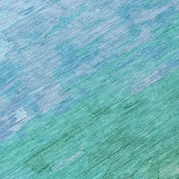8' Teal Blue And Aqua Round Striped Washable Indoor Outdoor Area Rug