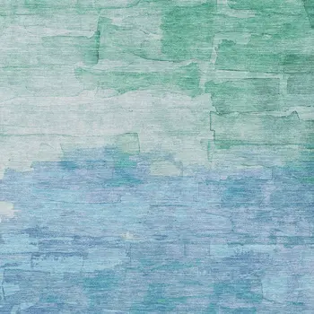 8' X 10' Teal Blue And Aqua Striped Washable Indoor Outdoor Area Rug