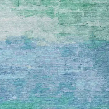 9' X 12' Teal Blue And Aqua Striped Washable Indoor Outdoor Area Rug