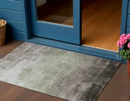 3' X 5' Taupe And Brown Striped Washable Indoor Outdoor Area Rug