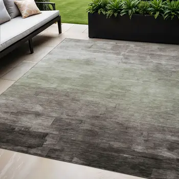 5' X 8' Taupe And Brown Striped Washable Indoor Outdoor Area Rug