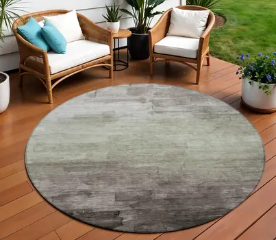 8' Taupe And Brown Round Striped Washable Indoor Outdoor Area Rug
