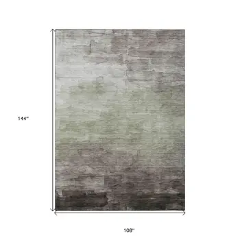 9' X 12' Taupe And Brown Striped Washable Indoor Outdoor Area Rug