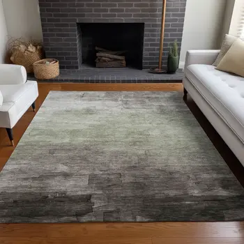 9' X 12' Taupe And Brown Striped Washable Indoor Outdoor Area Rug