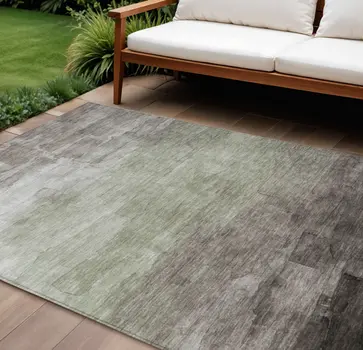 10' X 14' Taupe And Brown Striped Washable Indoor Outdoor Area Rug