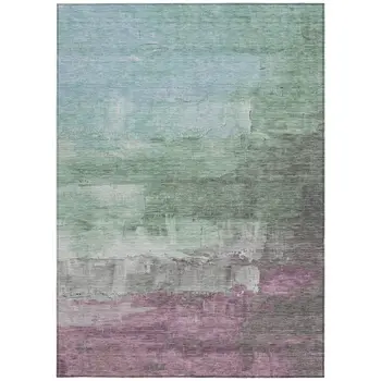 5' X 8' Artichoke Green And Mint Green Abstract Washable Indoor Outdoor Area Rug