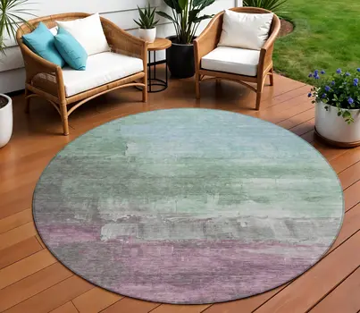 8' Artichoke Green And Mint Green Round Abstract Washable Indoor Outdoor Area Rug