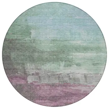 8' Artichoke Green And Mint Green Round Abstract Washable Indoor Outdoor Area Rug