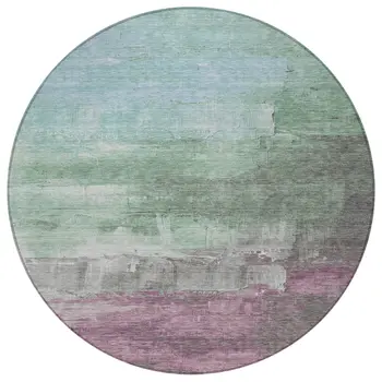 8' Artichoke Green And Mint Green Round Abstract Washable Indoor Outdoor Area Rug