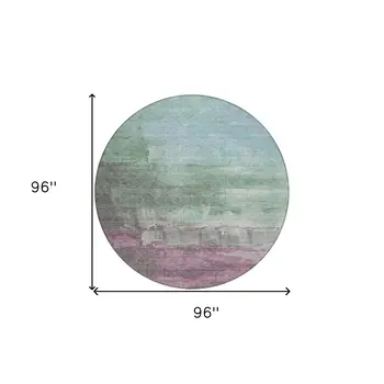 8' Artichoke Green And Mint Green Round Abstract Washable Indoor Outdoor Area Rug
