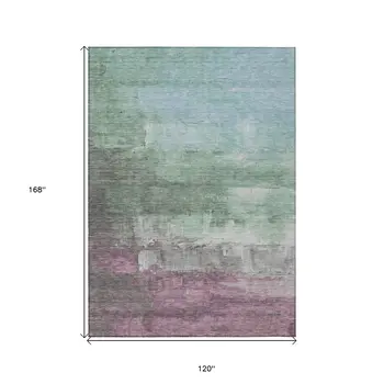 10' X 14' Artichoke Green And Mint Green Abstract Washable Indoor Outdoor Area Rug