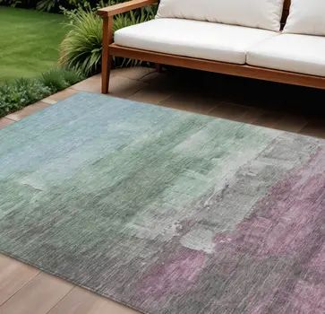10' X 14' Artichoke Green And Mint Green Abstract Washable Indoor Outdoor Area Rug