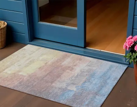 3' X 5' Beige And Salmon Abstract Washable Indoor Outdoor Area Rug