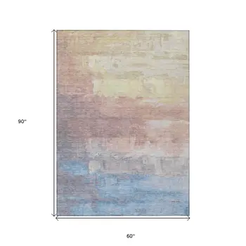 5' X 8' Beige And Salmon Abstract Washable Indoor Outdoor Area Rug