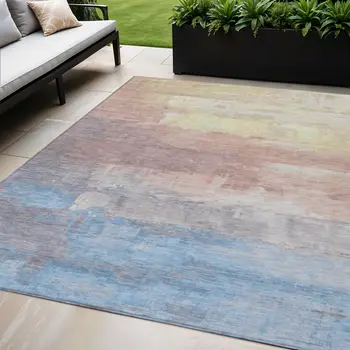 5' X 8' Beige And Salmon Abstract Washable Indoor Outdoor Area Rug