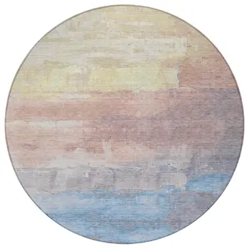 8' Beige And Salmon Round Abstract Washable Indoor Outdoor Area Rug