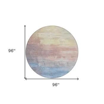 8' Beige And Salmon Round Abstract Washable Indoor Outdoor Area Rug
