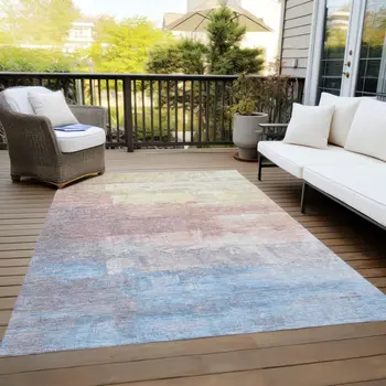 9' X 12' Beige And Salmon Abstract Washable Indoor Outdoor Area Rug