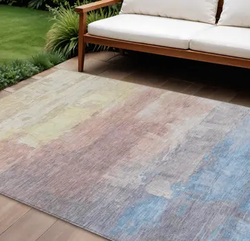 10' X 14' Beige And Salmon Abstract Washable Indoor Outdoor Area Rug