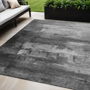 5' X 8' Gray And Silver Abstract Washable Indoor Outdoor Area Rug