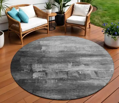 8' Gray And Silver Round Abstract Washable Indoor Outdoor Area Rug