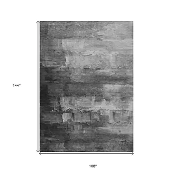 9' X 12' Gray And Silver Abstract Washable Indoor Outdoor Area Rug