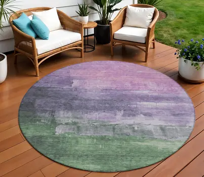 8' Lavender And Lilac Round Abstract Washable Indoor Outdoor Area Rug