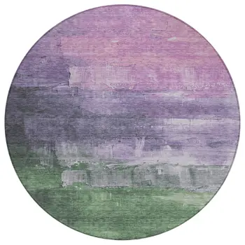 8' Lavender And Lilac Round Abstract Washable Indoor Outdoor Area Rug
