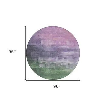 8' Lavender And Lilac Round Abstract Washable Indoor Outdoor Area Rug