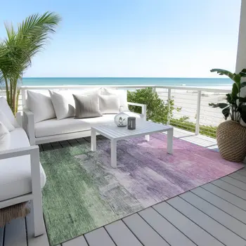 9' X 12' Lavender And Lilac Abstract Washable Indoor Outdoor Area Rug