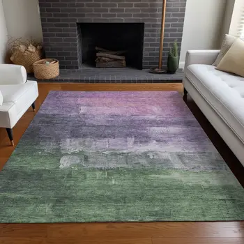 9' X 12' Lavender And Lilac Abstract Washable Indoor Outdoor Area Rug