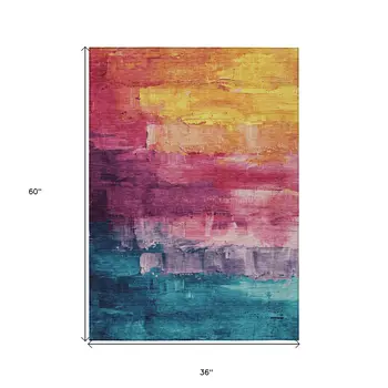 3' X 5' Merlot And Blush Abstract Washable Indoor Outdoor Area Rug