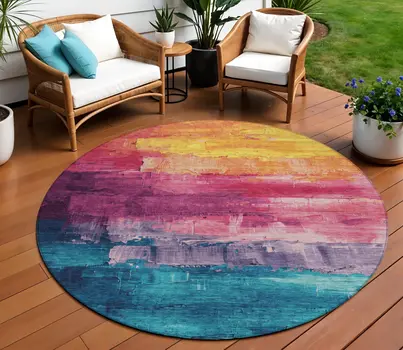 8' Merlot And Blush Round Abstract Washable Indoor Outdoor Area Rug