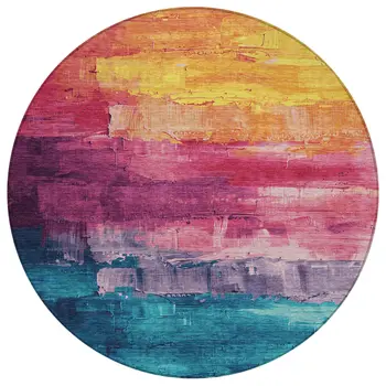8' Merlot And Blush Round Abstract Washable Indoor Outdoor Area Rug