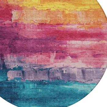 8' Merlot And Blush Round Abstract Washable Indoor Outdoor Area Rug