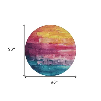 8' Merlot And Blush Round Abstract Washable Indoor Outdoor Area Rug