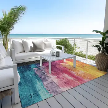 8' X 10' Merlot And Blush Abstract Washable Indoor Outdoor Area Rug